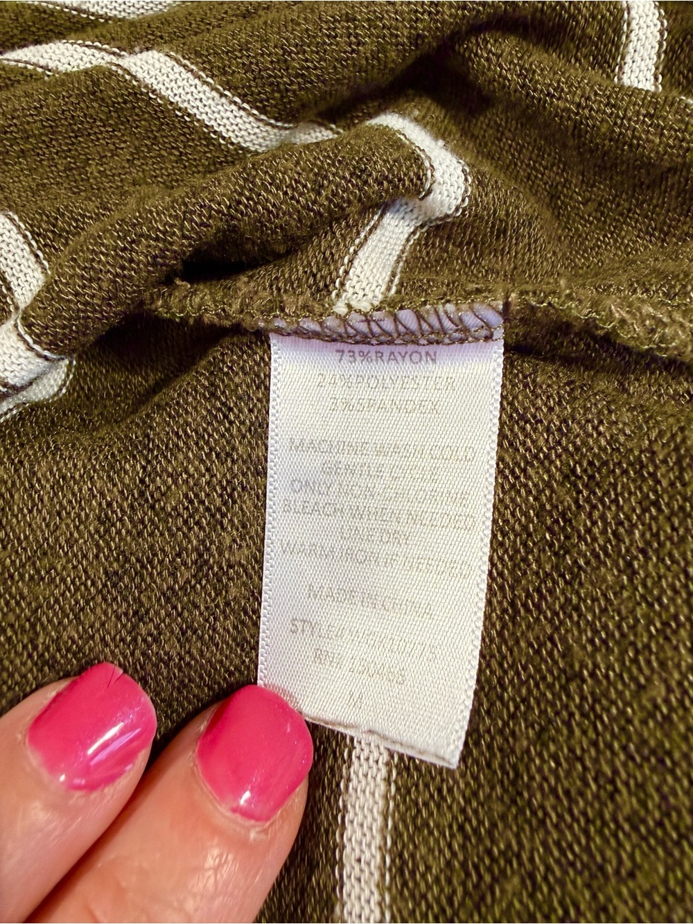 41 Hawthorn Corinna Brushed Dolman Knit Top Olive Green Ivory Stripe Sz M Cozy - Picture 9 of 11